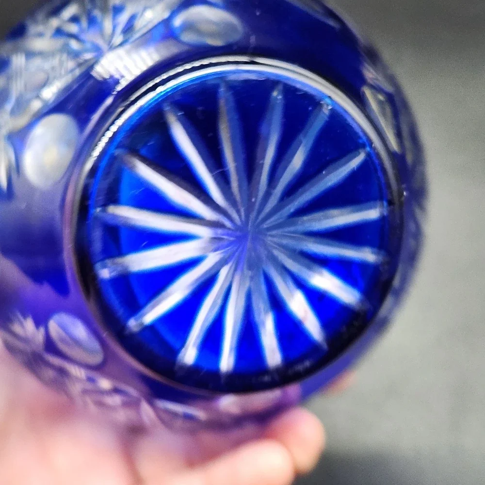 Vintage Cobalt Blue Cut to Clear Glass Oil Lamp Hurricane Chimney 13